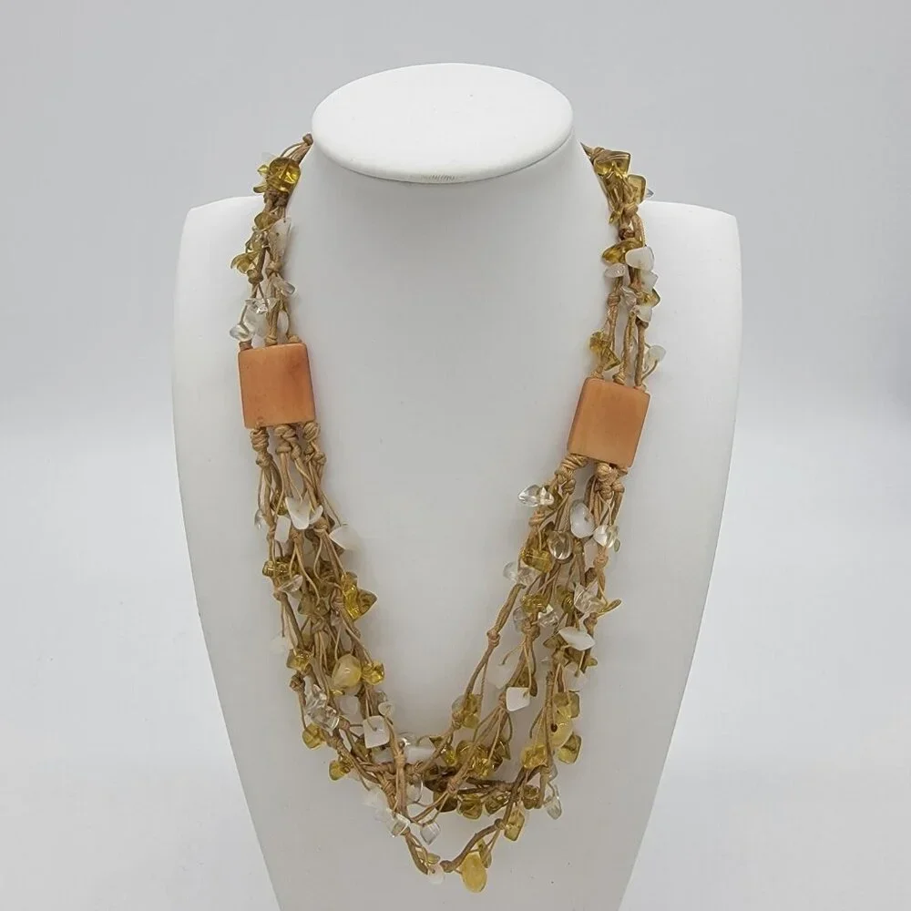 Vintage‎ Mixed Bead Beaded Twine Cluster Necklace